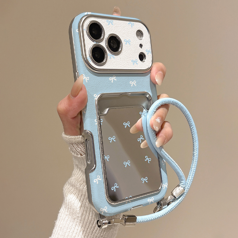 Phone Accessories Case - 귀여운 리본 거울 카드 홀더 폰