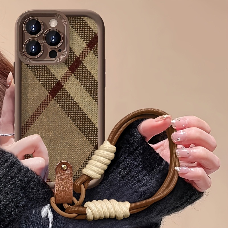 Lanyard Phone Strap - 브라운 스트라이프 랜야드 스트랩 로프 폰