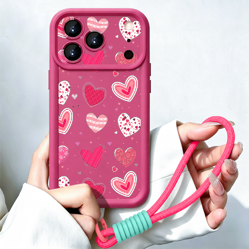 Lanyard Phone Strap - 러브 하트 패턴 스트랩 케이스 아이폰