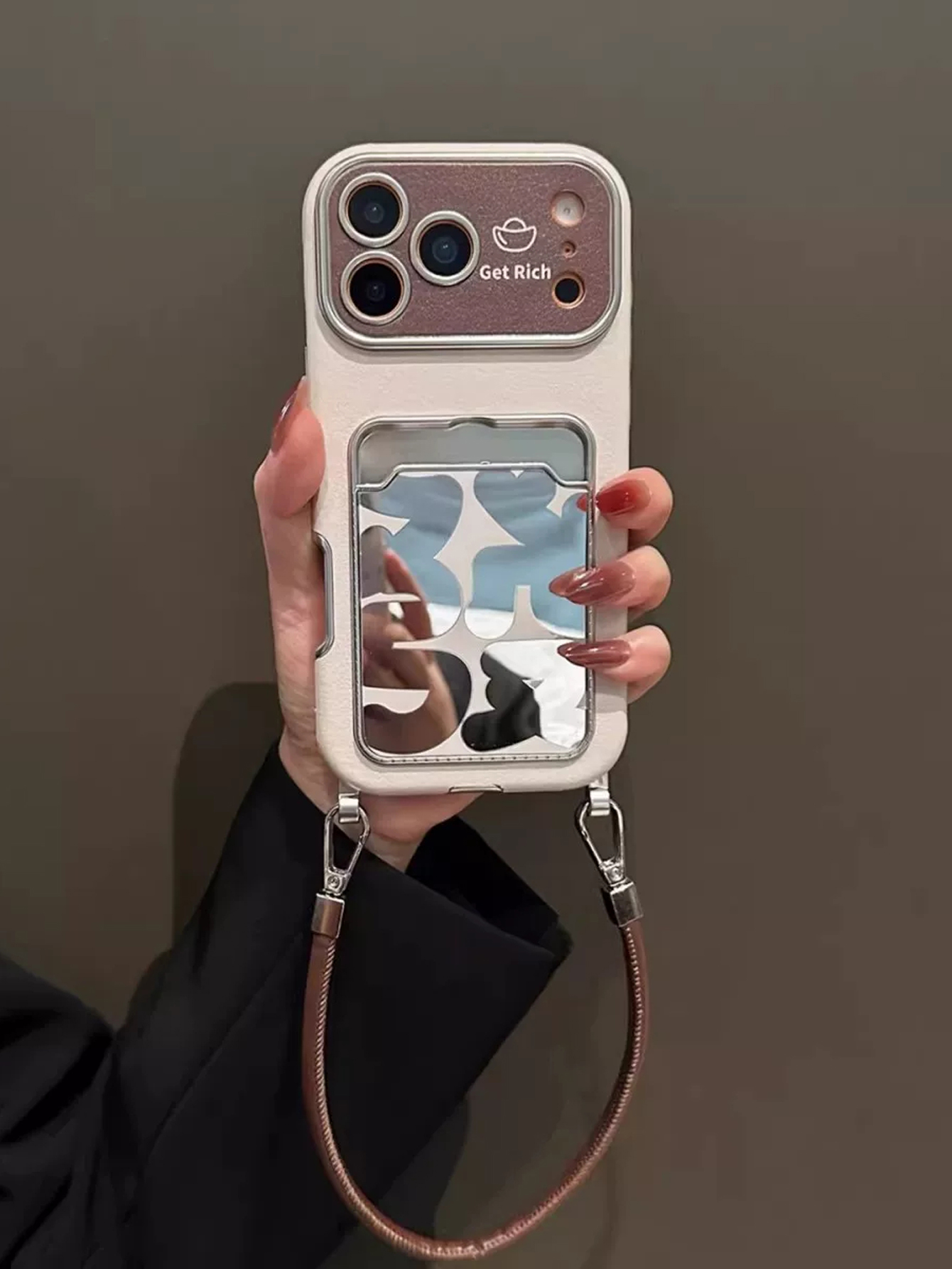 고급 가죽 미러 카드 홀더 손목 스트랩 폰 케이스 (아 - Phone Accessories Case 리뷰 및 가격