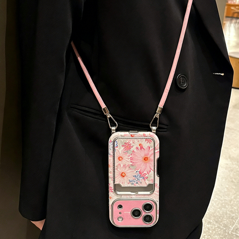 핑크 플로럴 인조가죽 질감 카드 수납 폰케이스 (크로스 - Phone Accessories Case 리뷰 및 가격