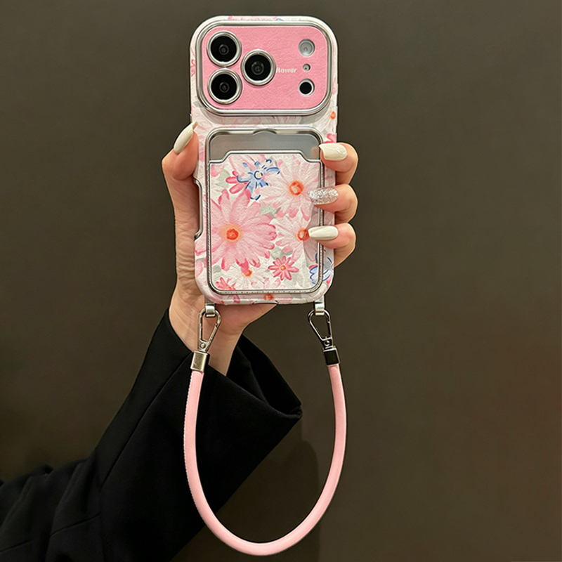 핑크 플로럴 인조가죽 질감 카드 수납 폰케이스 (크로스 - Phone Accessories Case 리뷰 및 가격